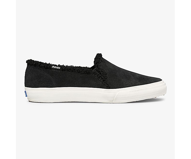 Keds Women's Double Decker Suede Faux Shearling Black Slip On Shoes - XP0496281